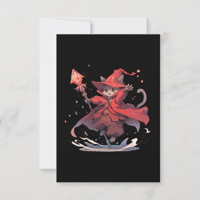 Carte De Remerciements Mignon Héros Chat Mage Rouge (Devant)