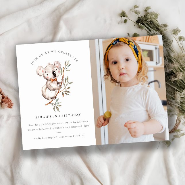 Carte De Remerciements Mignon Koala Foliage Photo N'Importe Quel Âge Anni (Créateur téléchargé)