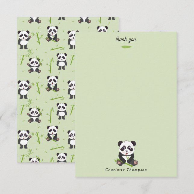 Carte De Remerciements Mignon motif d'animaux kawaii ours panda bambou (Devant / Derrière)