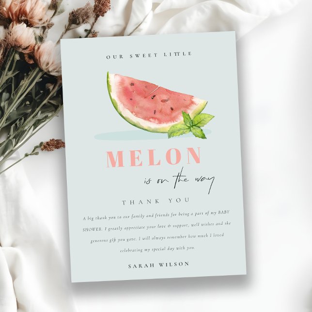 Carte De Remerciements Mignon Notre Petit Melon Aquarelle Bleu Baby Showe (Créateur téléchargé)