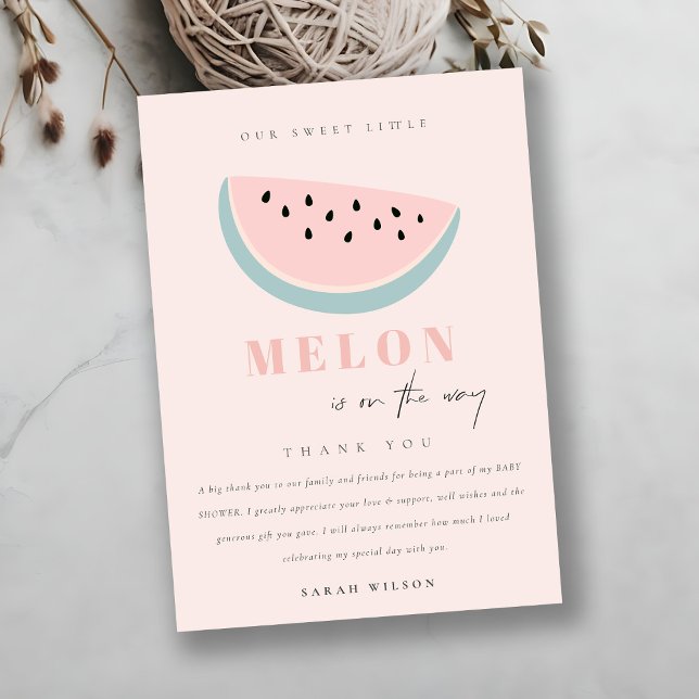Carte De Remerciements Mignon Notre Petit Melon Rose Pastel Fête de Bébé (Créateur téléchargé)