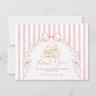 Carte De Remerciements Mignon petit agneau Baby shower Ruban rose Gingham