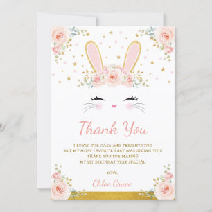 Carte De Remerciements Mignon rougissent l'anniversaire rose de lapin de