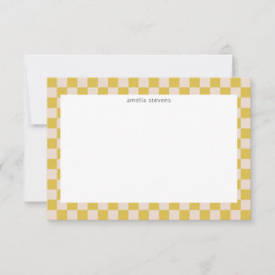 Carte De Remerciements Mignon Vérificateur à Carreaux Jaune Blanc Nom Géo