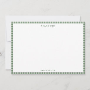 Carte De Remerciements Mignon Vert Sauge Rétro Gingham Carreaux Personnal