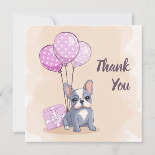Carte De Remerciements Mignonne Baby shower français Bulldog Puppy rose B