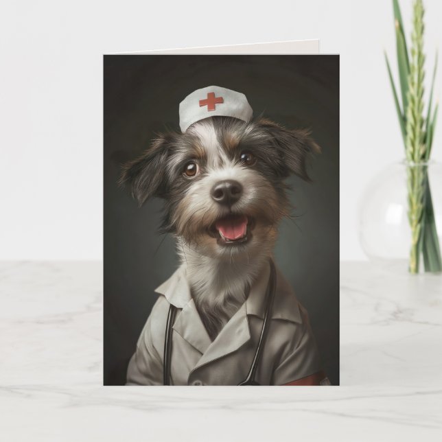 Carte De Remerciements Mignonne chien drôle travailler comme infirmière c (Devant)