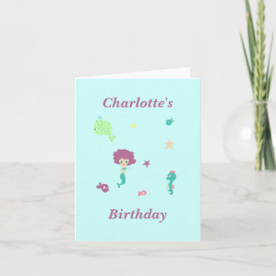 Carte De Remerciements Mignonne mer vie mermaid poissons nom sur bleu