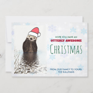 Carte De Remerciements Mignonne Otter portant un chapeau de Noël Salutati