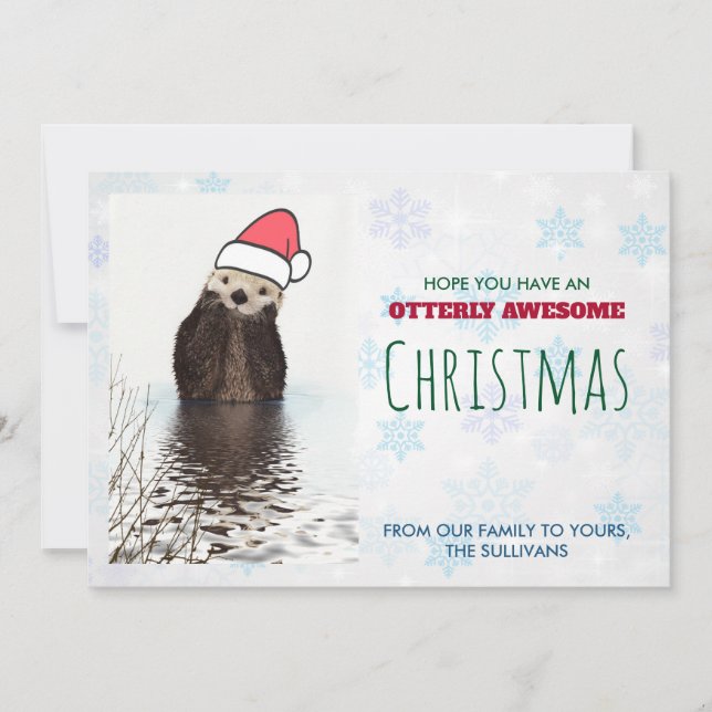 Carte De Remerciements Mignonne Otter portant un chapeau de Noël Salutati (Devant)