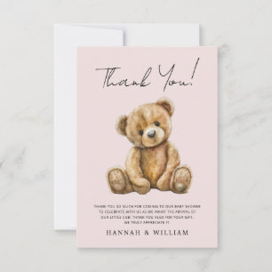 Carte De Remerciements Mignonne Ours En Teddy Blush rose Baby shower bébé