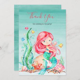 Carte De Remerciements Mignonne sirène d'aquarelle sous la mer Anniversai