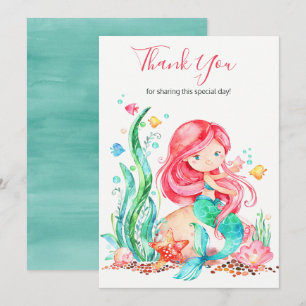 Carte De Remerciements Mignonne sirène d'aquarelle sous le Baby shower ma