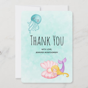 Carte De Remerciements Mignonne sirène sous l'aquarelle de la mer