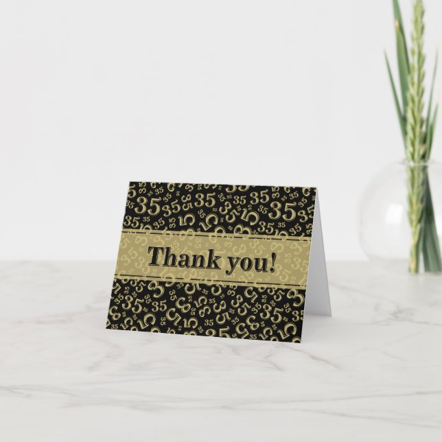 Carte De Remerciements Milestone 35 Random Number Pattern Black/Gold (Devant)