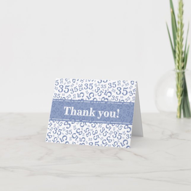 Carte De Remerciements Milestone 35 Random Number Pattern Blue/White (Devant)