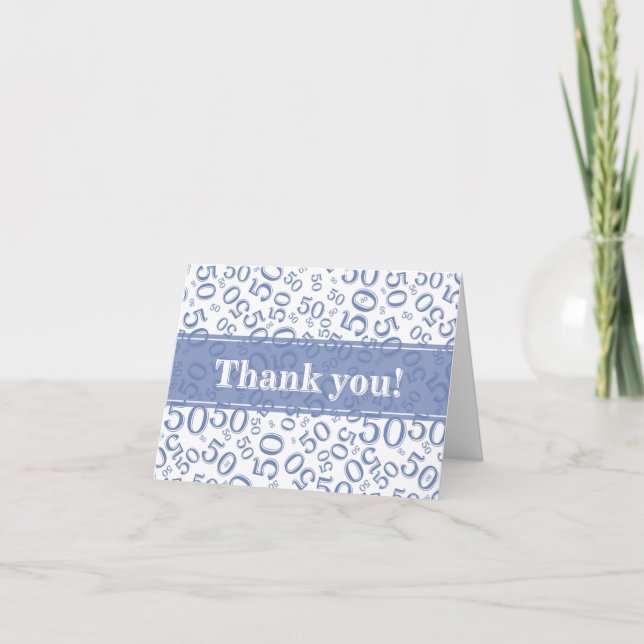 Carte De Remerciements Milestone 50 Random Number Pattern Blue/White (Devant)