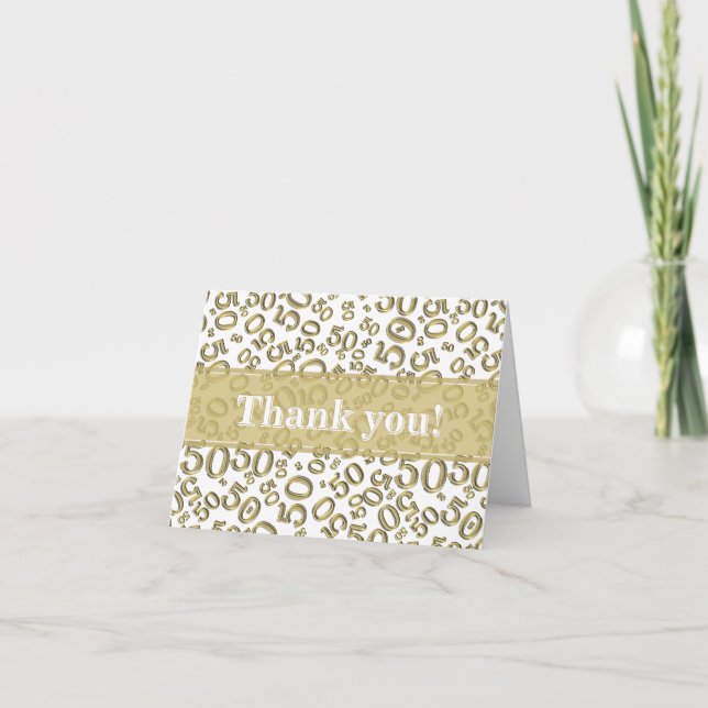 Carte De Remerciements Milestone 50 Random Number Pattern Gold/White (Devant)