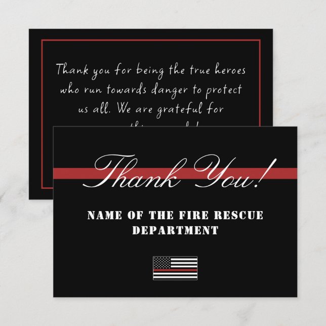 Carte De Remerciements Mince Red Line USA Drapeau Firefighter Appréciatio (Devant / Derrière)