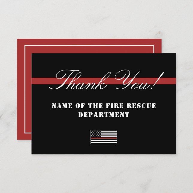 Carte De Remerciements Mince Red Line USA Drapeau Firefighter Appréciatio (Devant / Derrière)