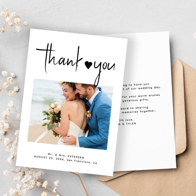 Carte De Remerciements Mini photo script moderne simple mariage (Créateur téléchargé)