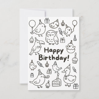 Carte De Remerciements Minimal Bird Doodle Birthday Card