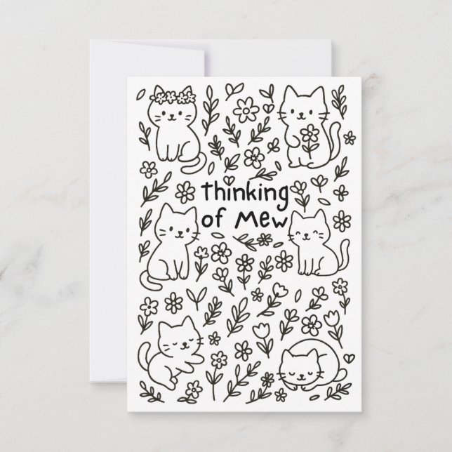 Carte De Remerciements Minimal Cat Doodle Thinking of You Card (Devant)
