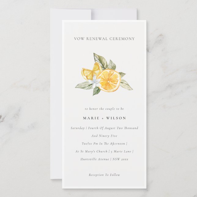 Carte De Remerciements Minimal Chic Lemon Boho Fauna Vow Renouvellement I (Devant)