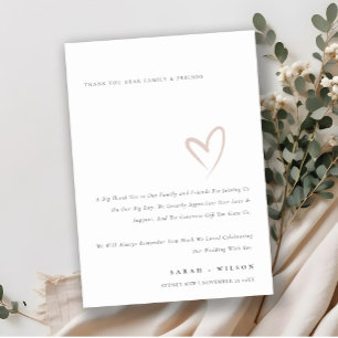 Carte De Remerciements Minimal Chic Simple Blush Rose Heart Mariage