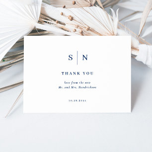 Carte De Remerciements Minimal et chic   Mariage blanc et bleu marine
