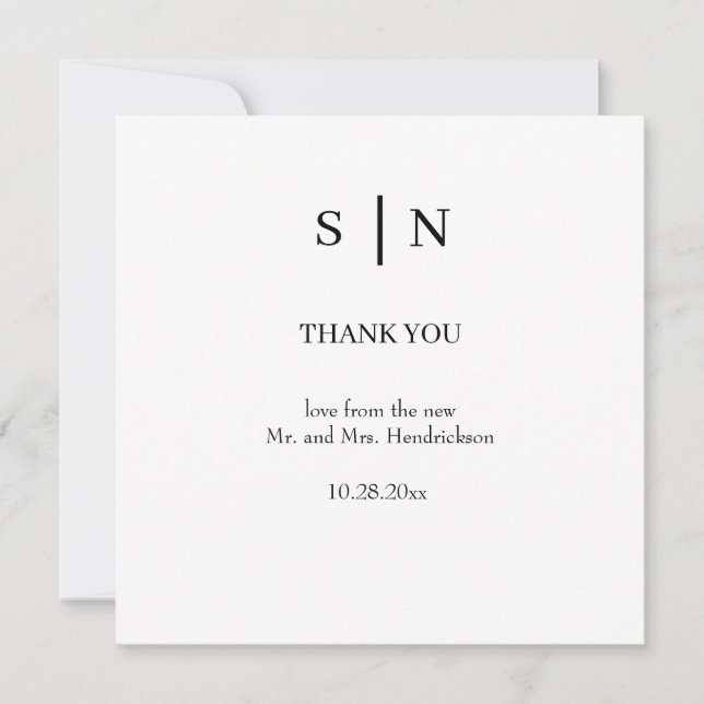 Carte De Remerciements Minimal et chic | Mariage blanc et noir (Devant)