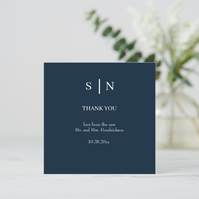 Carte De Remerciements Minimal et chic | Mariage bleu et blanc (Debout devant)