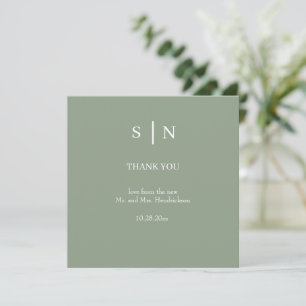 Carte De Remerciements Minimal et chic   Sage Green et Mariage blanc