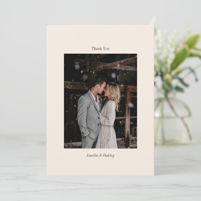 Carte De Remerciements Minimal Ivory Brown Elegant Wedding Custom Photo (Debout devant)