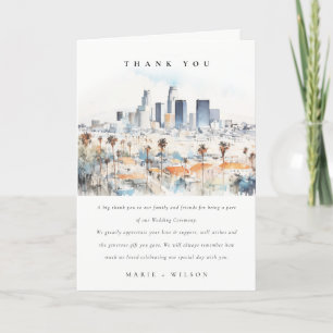 Carte De Remerciements Minimal Los Angeles, Californie Mariage d'aquarell