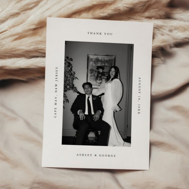 Carte De Remerciements Minimal Modern 2-Photo Wedding Black & White (Créateur téléchargé)