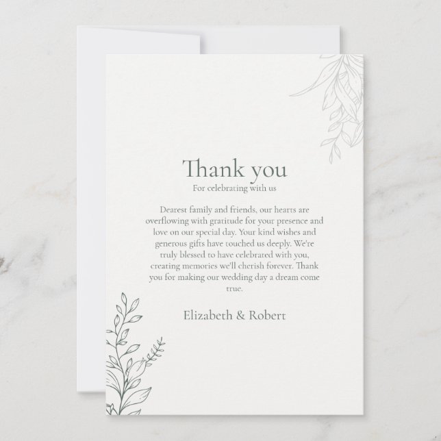 Carte De Remerciements Minimal Sage Green Botanical Thank You Card (Devant)