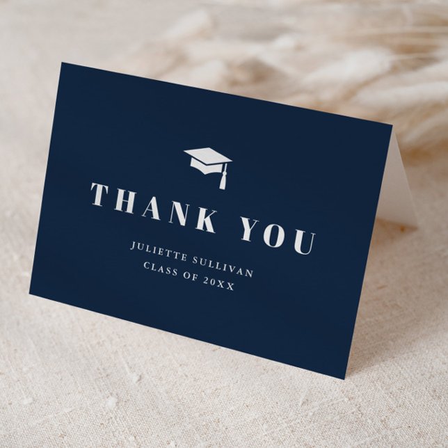Carte De Remerciements Minimal Type Cap and Tassel Graduation (Simple, elegant type non photo folded graduation thank you note cards.)