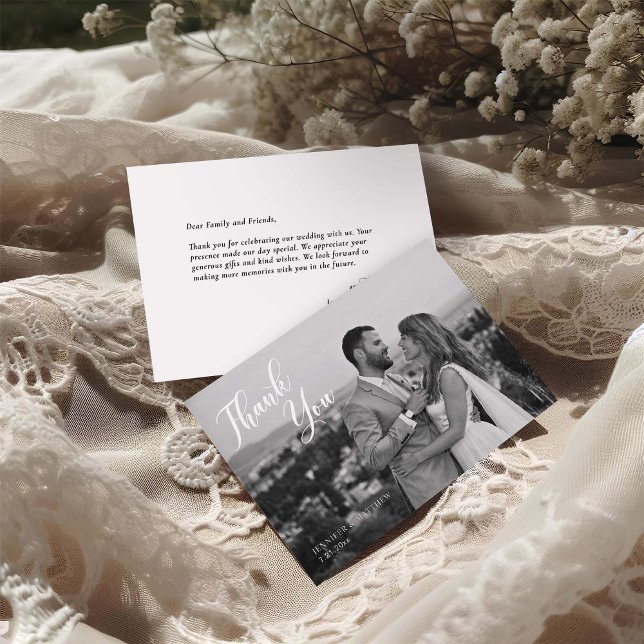 Carte De Remerciements Minimalist Black and White Wedding Photo (Créateur téléchargé)