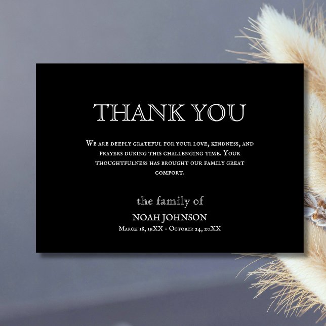 Carte De Remerciements Minimalist Black Traditional Funeral Sympathy (Créateur téléchargé)