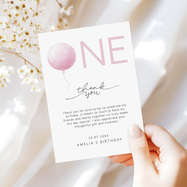 Carte De Remerciements Minimalist Blush Pink Girls 1st Birthday (Créateur téléchargé)