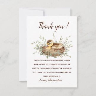 Carte De Remerciements Minimalist Duckling Watercolor Baby Shower Thank Y