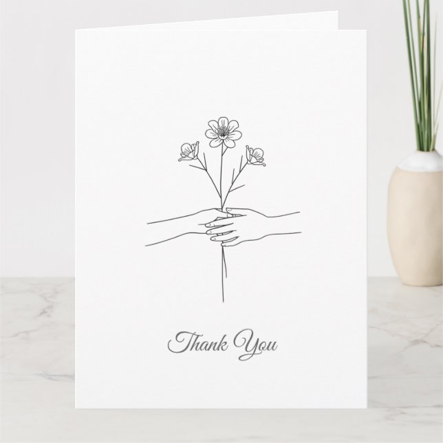 Carte De Remerciements Minimalist Line Art Hands & Flowers Wedding Thank  (Devant)