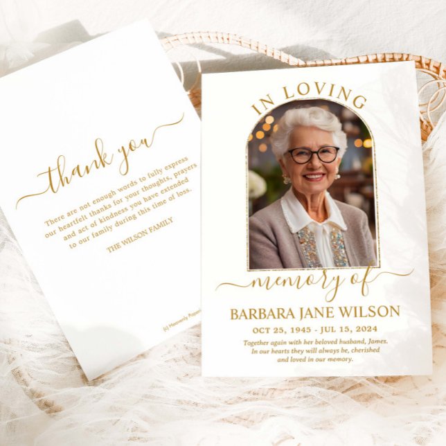 Carte De Remerciements Minimalist Modern Gold Arch Photo Funeral Memorial (Créateur téléchargé)