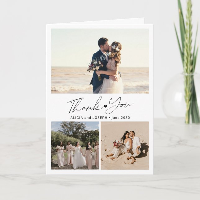 Carte De Remerciements Minimalist romantic 3 photo beach wedding  (Devant)