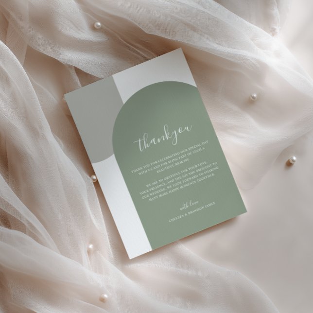 Carte De Remerciements Minimalist Script Retro Boho Green Arch Wedding (Créateur téléchargé)