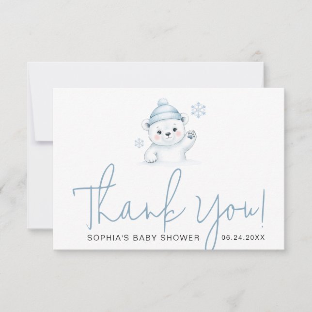 Carte De Remerciements Minimalist Script Typography Winter Baby Shower (Devant)