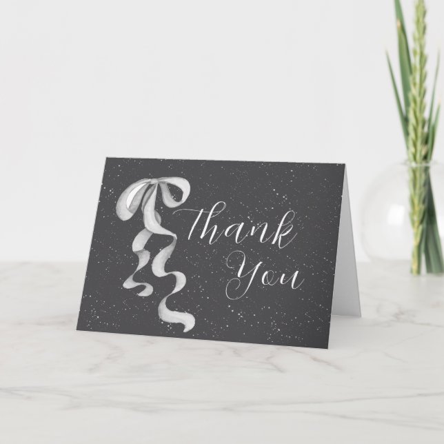 Carte De Remerciements Minimalist Silver Bow Winter Snow Baby Shower  (Devant)