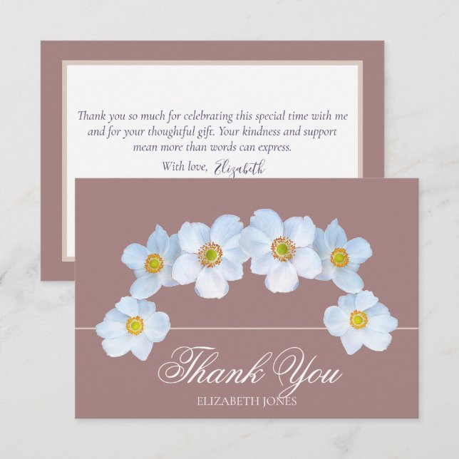 Carte De Remerciements Minimalist White Anemone Bridal Shower Thank You (Devant / Derrière)