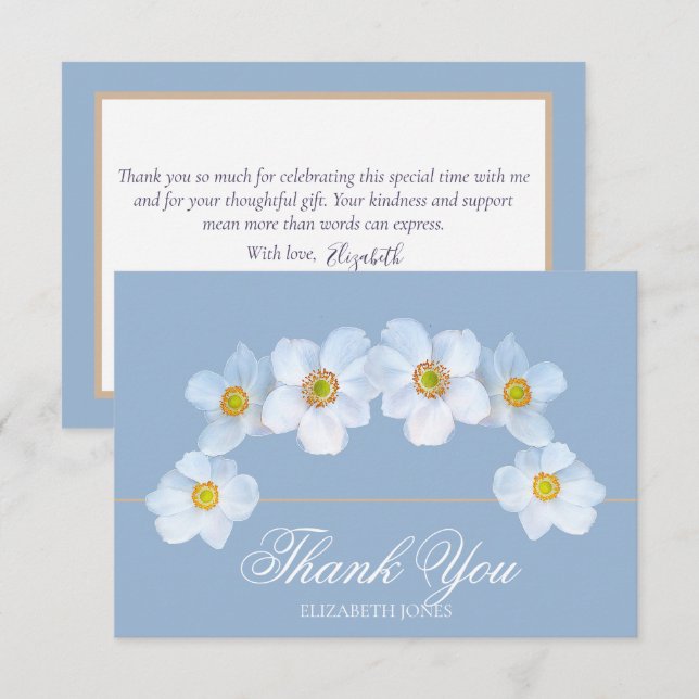 Carte De Remerciements Minimalist White Anemone Bridal Shower Thank You (Devant / Derrière)